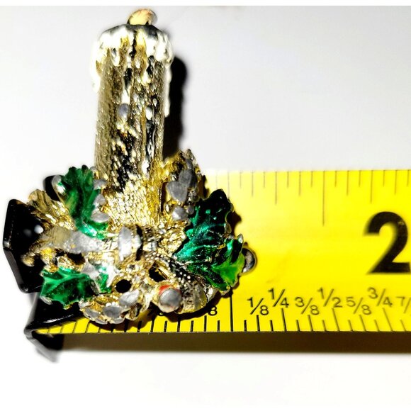 Vintage Gerrys Christmas Candle and Tree Brooch Gold Tone Enamel Holiday Pin - Picture 8 of 8